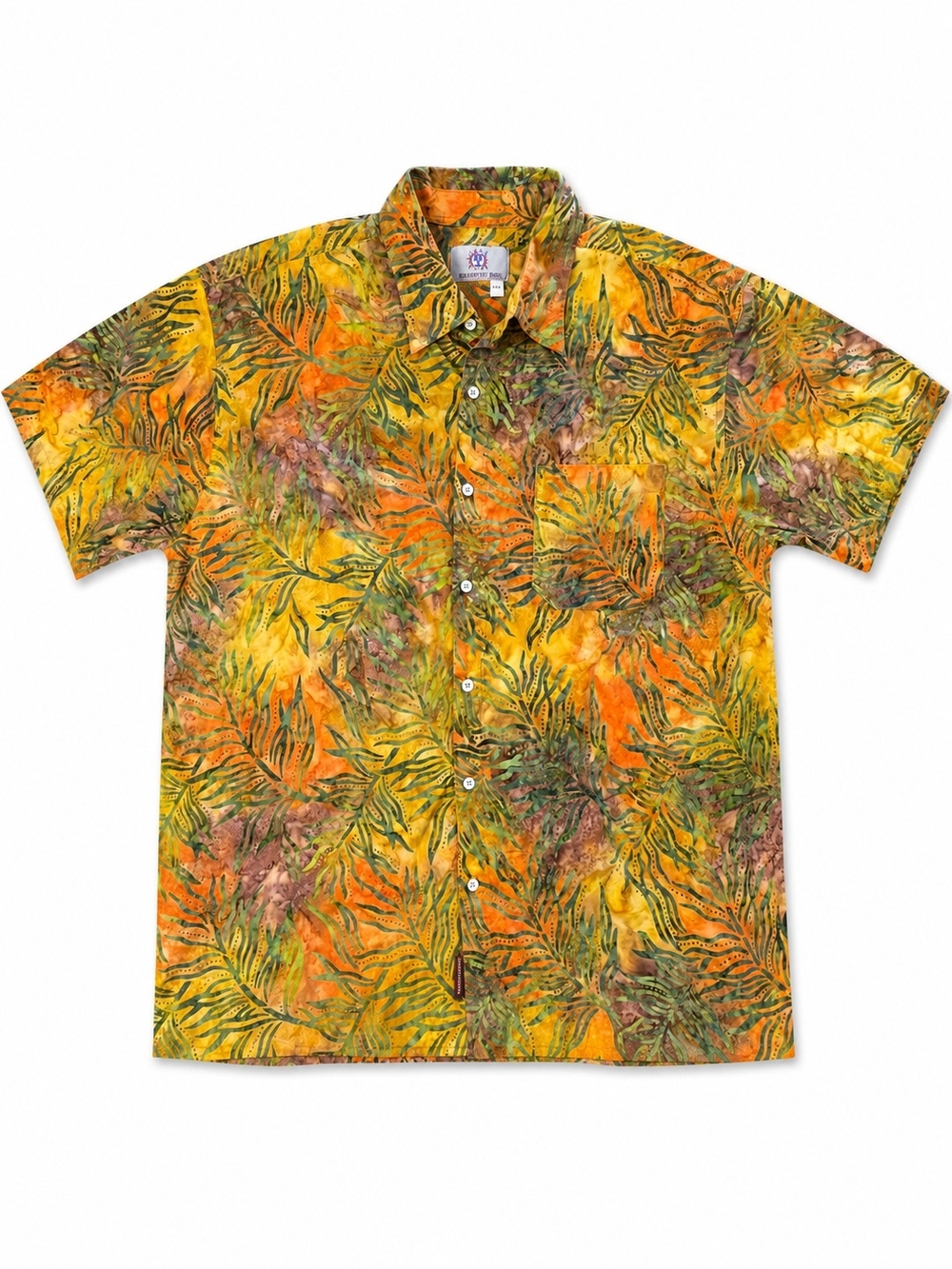 Vintage The Territory Tropical Leaf Print Short Sleeve Button-Down Shirt